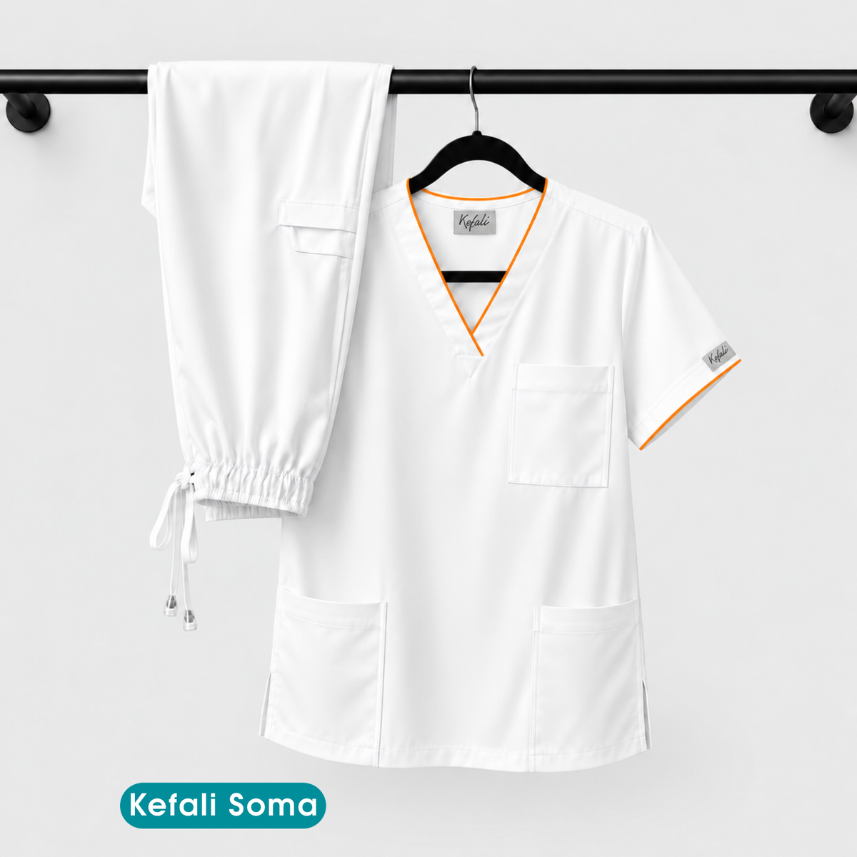 Kefali Soma | pijama quirúrgica blanco + ribete (incluye bordado)