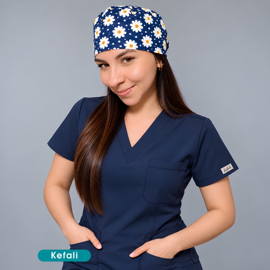 Kefali | gorro quirúrgico margaritas en azul