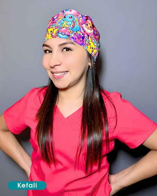 Kefali | gorro quirúrgico monstruos anime rosa