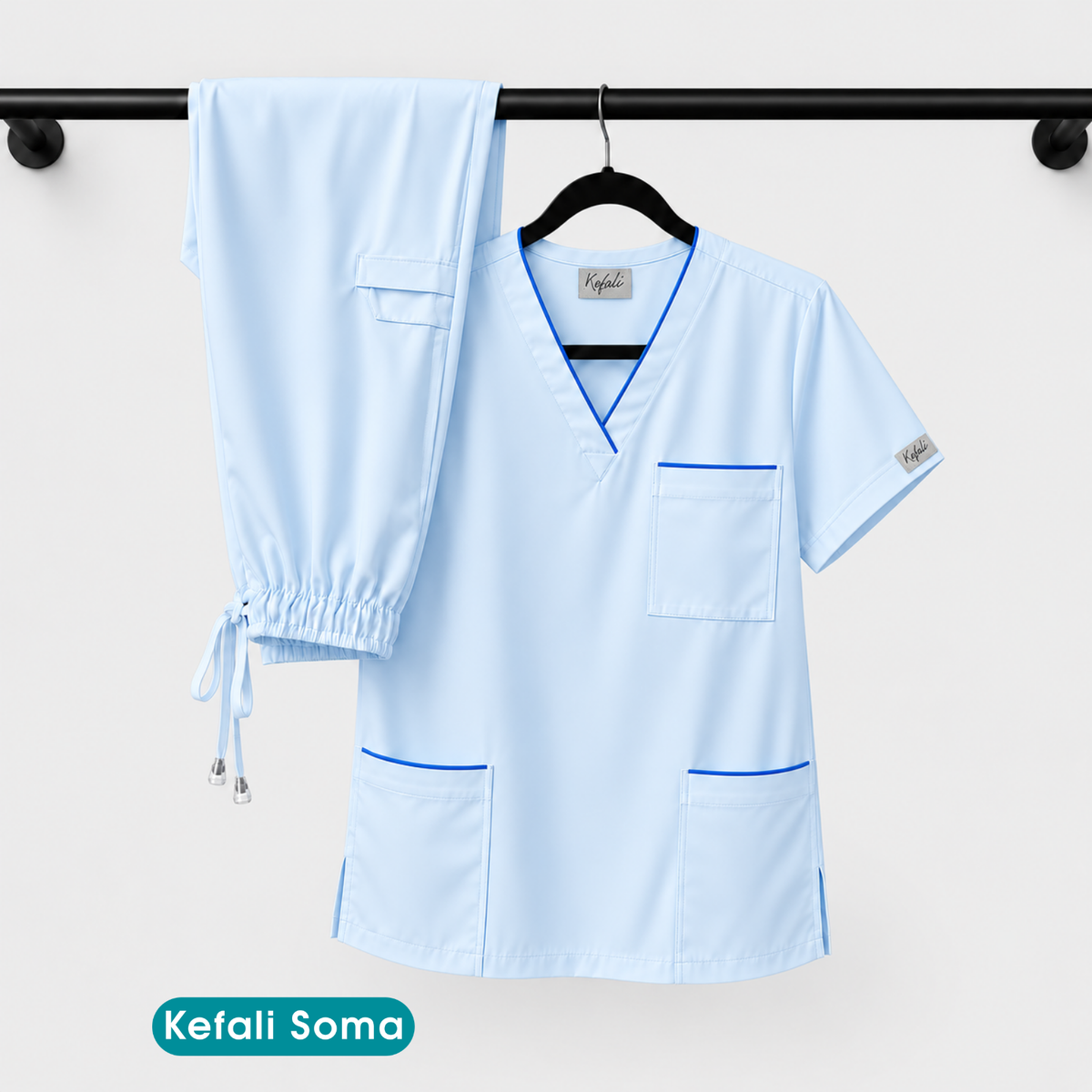 Kefali Soma | pijama quirúrgica cielo + ribete (incluye bordado)