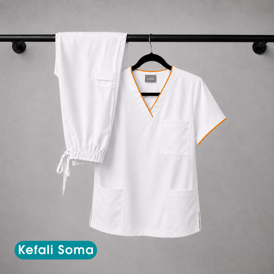 Pijama Quirúrgica Universitaria Blanco con ribete  (Incluye Bordado)