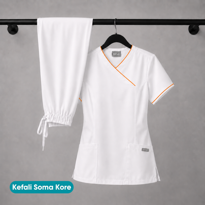Kefali Soma Kore | pijama quirúrgica blanco + ribete (incluye bordado)