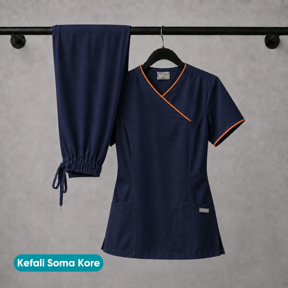 Kefali Soma Kore | pijama quirúrgica marino + ribete (incluye bordado)