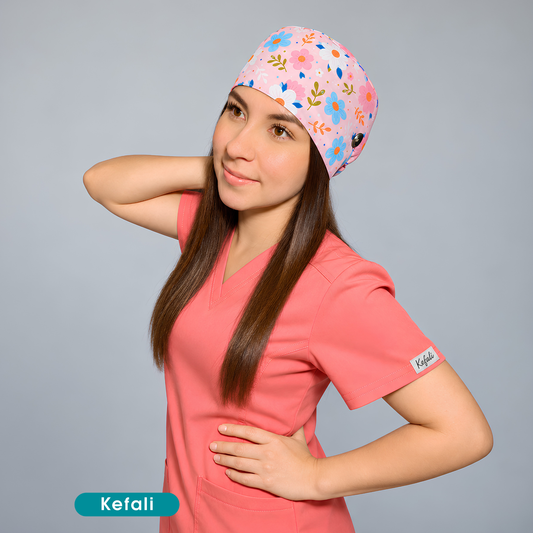 Kefali | gorro quirúrgico flores rosa