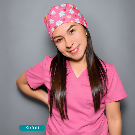 Kefali | gorro quirúrgico margaritas en rosa