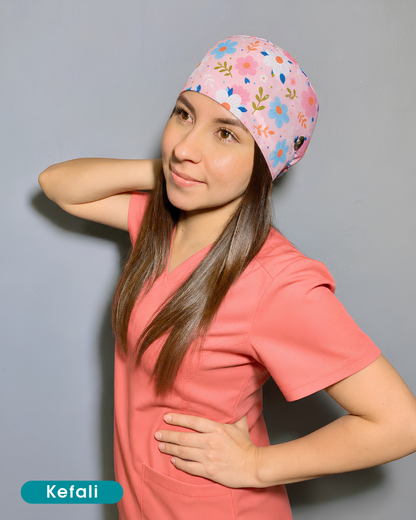Kefali | gorro quirúrgico flores rosa