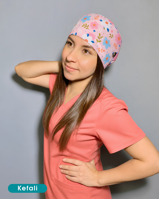 Kefali | gorro quirúrgico flores rosa